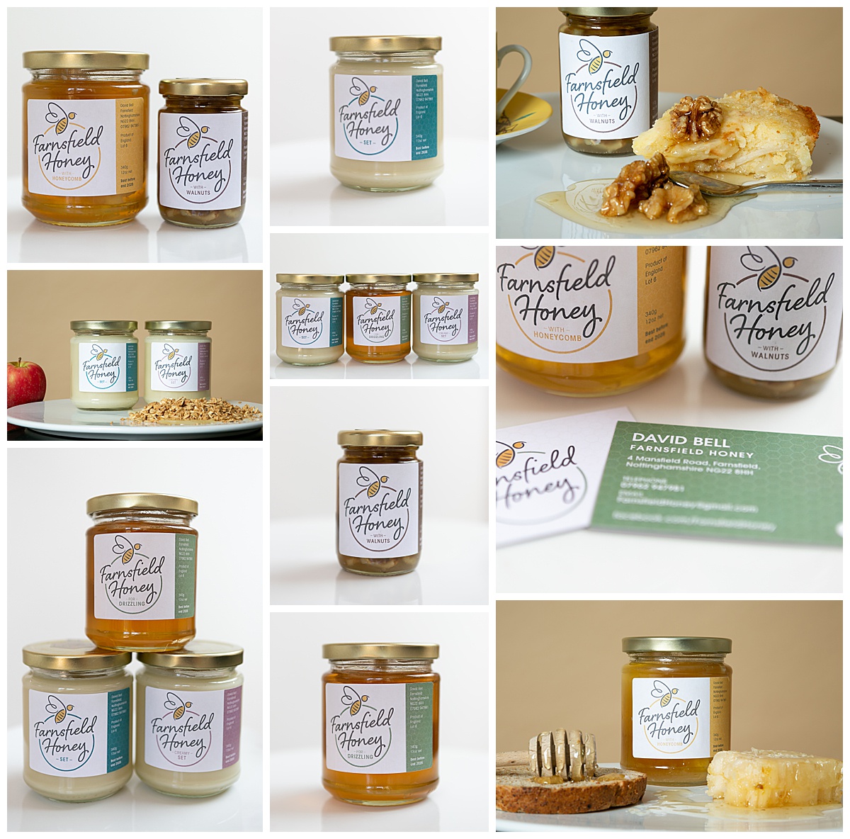 collage of jars of honey products